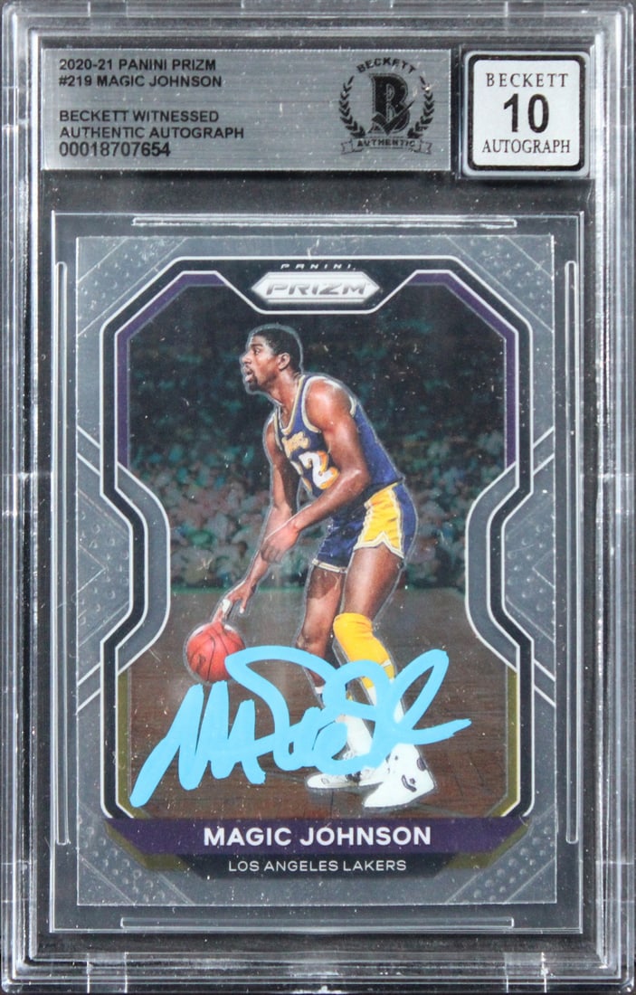 Magic Johnson Beckett Gem Mint 10 Signed 2020 Prizm Basketball Card Slabbed: Magic Johnson Beckett Gem Mint 10 Signed 2020 Prizm Basketball Card Slabbed This 2020 Panini Prizm #219 trading card features Magic Johnson of the Los Angeles Lakers and has been personally signed by 