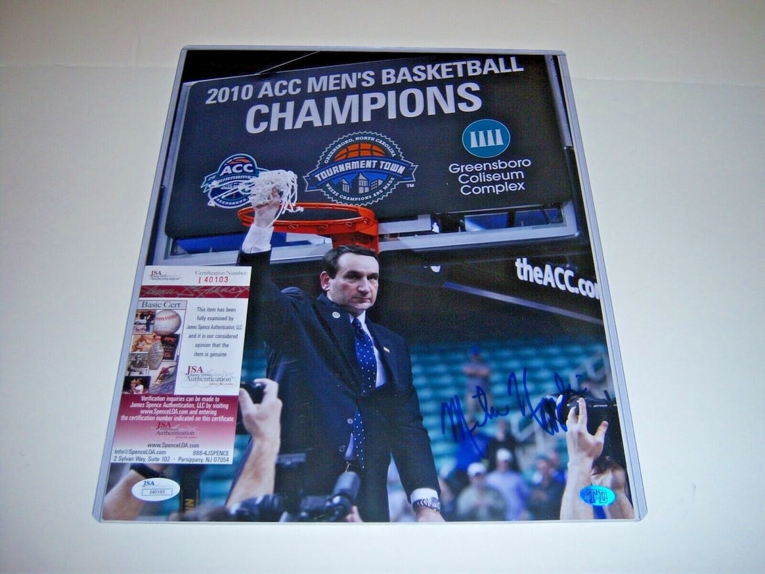 Signed 11x14 Duke Blue Devils Coach K JSA COA Photo: Signed 11x14 Duke Blue Devils Coach K JSA COA Photo This is an original 11x14 photo signed by Mike Krzyzewski, also known as Coach K, from the Duke Blue Devils. The photo comes with a JSA certificate 