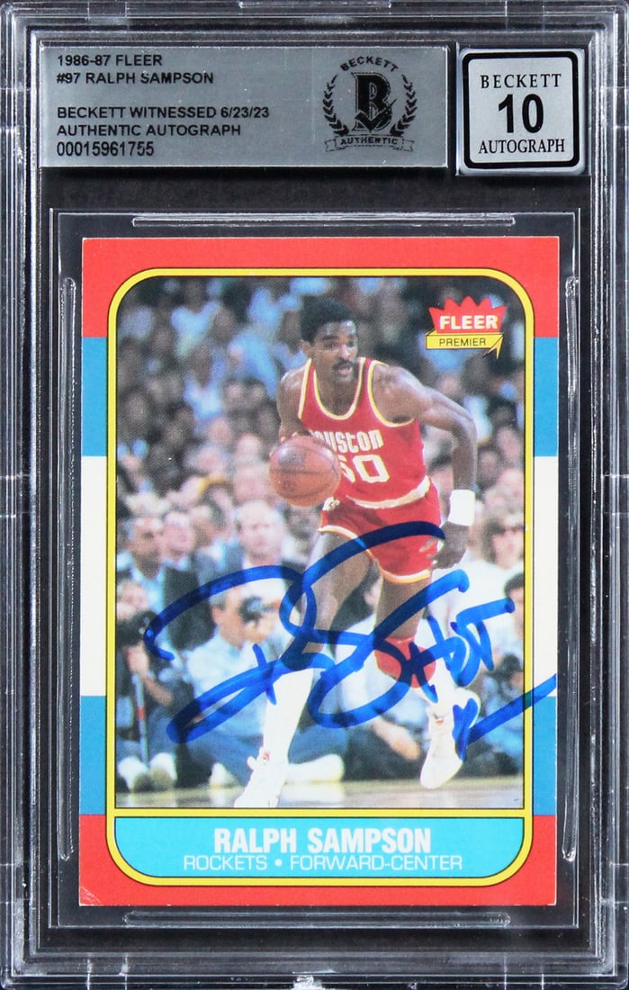 Ralph Sampson Signed 1986 Fleer #97 Gem Mint 10 HOF 12 Beckett Authenticated (1 of 2)