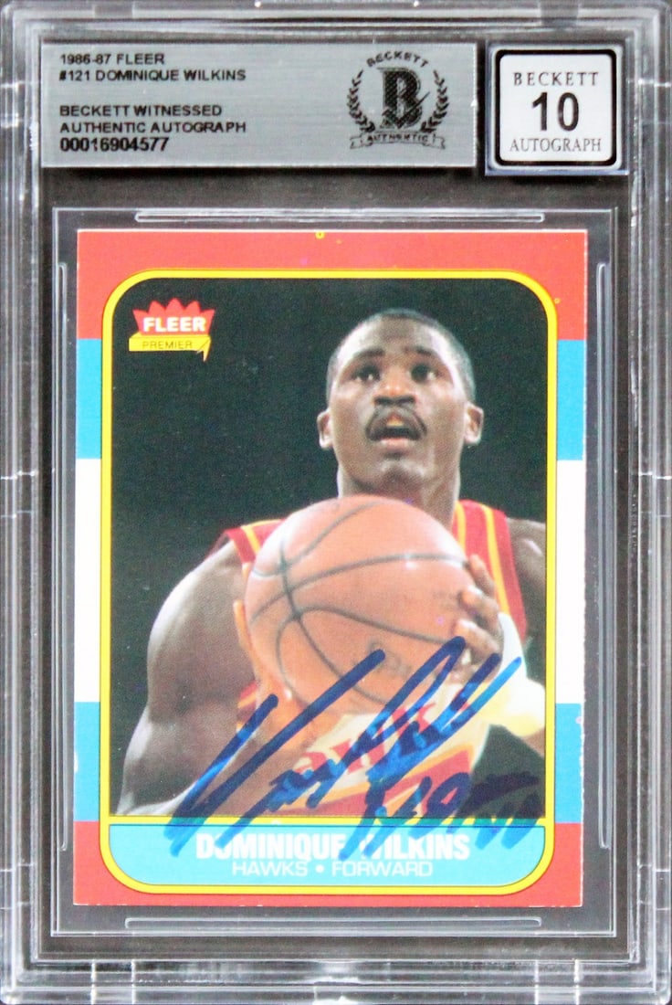 Dominique Wilkins Signed 1986 Fleer #121 Rookie Card Gem Mint 10 HOF Inscription Beckett (1 of 2)