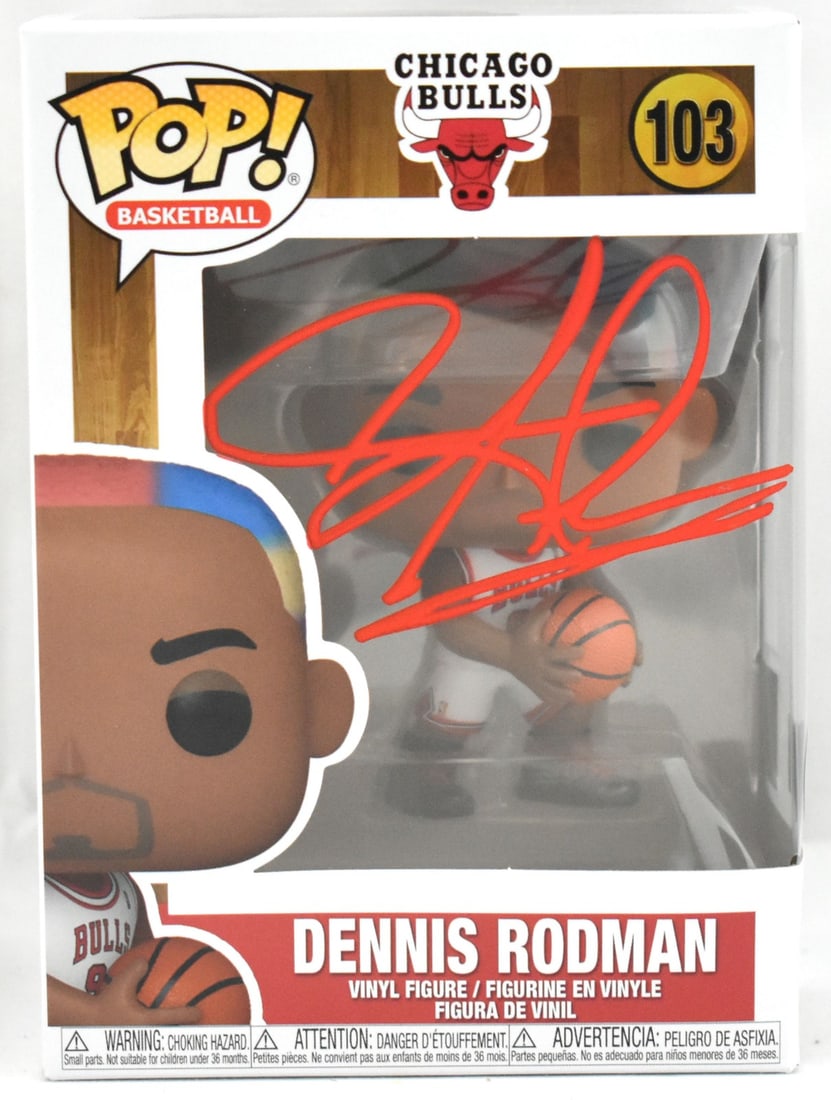 Funko Pop #103 Dennis Rodman signed Bulls figure Beckett hologram: Funko Pop #103 Dennis Rodman signed Bulls figure Beckett hologram This is a pre-owned Funko Pop! collectible featuring Dennis Rodman from the Chicago Bulls, part of the NBA franchise. The figure is au