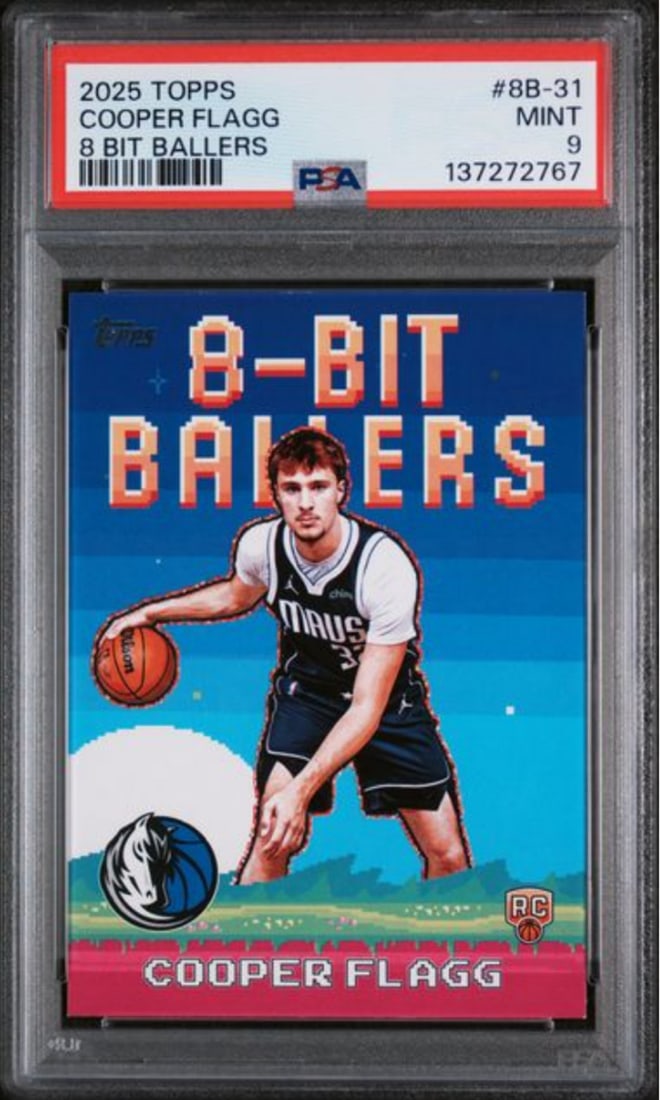 PSA 9 Cooper Flagg Rookie 2025 8 Bit Ballers Basketball Card: PSA 9 Cooper Flagg Rookie 2025 8 Bit Ballers Basketball Card This 2025 Topps Cooper Flagg #8B-31 8 Bit Ballers rookie basketball card has been encapsulated and graded PSA 9 by Professional Sports Auth