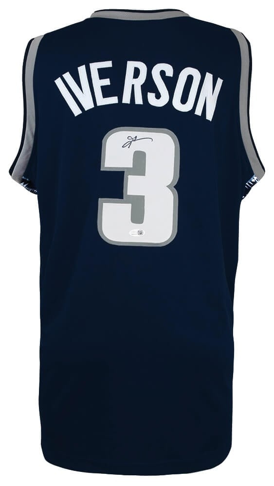 Allen Iverson Signed Georgetown Hoyas College Basketball Jersey JSA COA: Allen Iverson Signed Georgetown Hoyas College Basketball Jersey JSA COA Celebrate the legacy of basketball legend Allen Iverson with this signed navy custom college basketball jersey. Crafted for fans