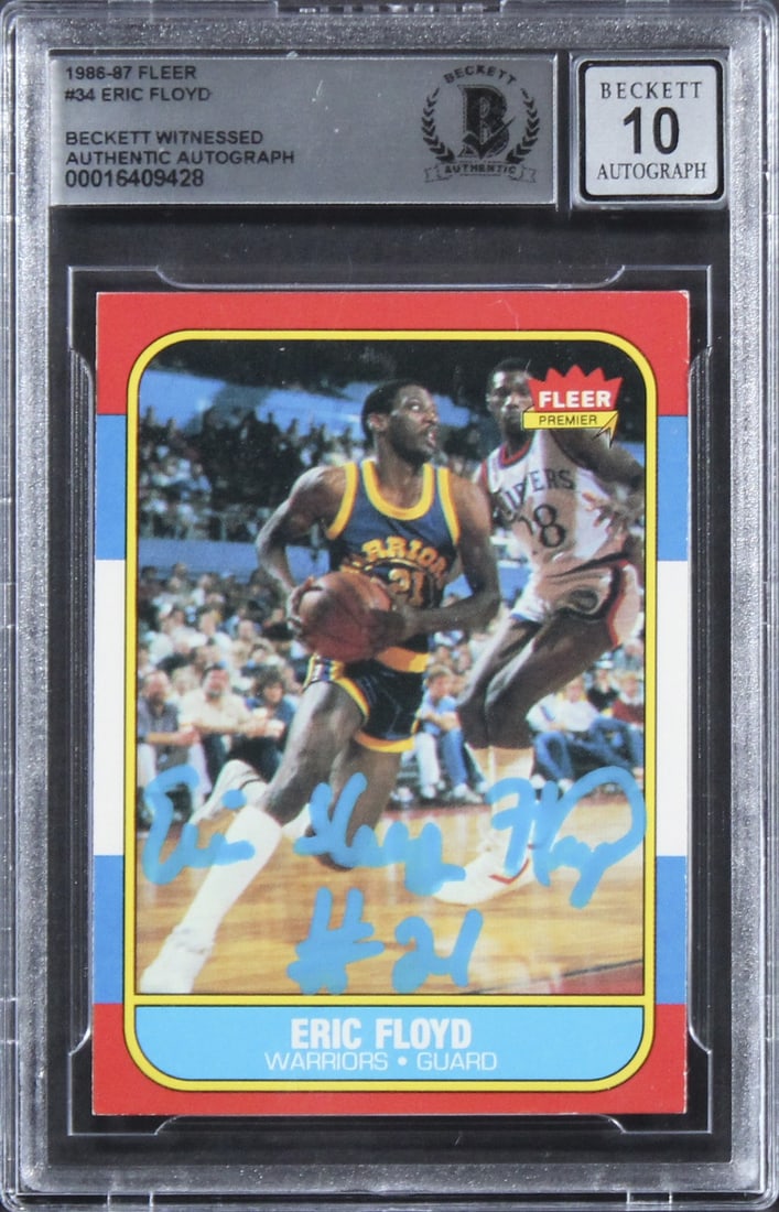 Eric Sleepy Floyd Signed 1986 Fleer Card #34 Graded Auto 10 Beckett Slab (1 of 2)