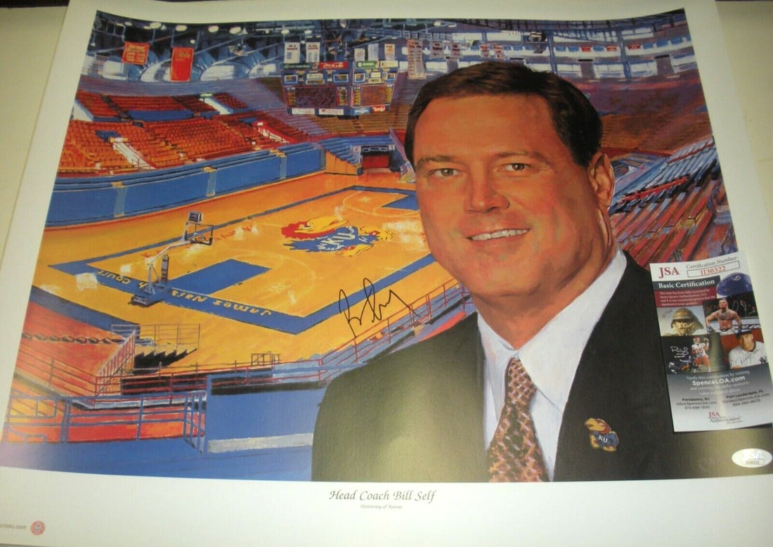 Signed 16x20 Bill Self Kansas Jayhawks 2022 NCAA Champions Photo JSA COA (1 of 1)