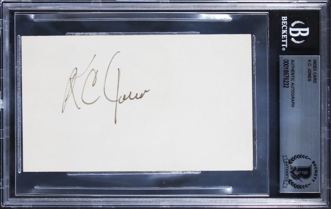K.C. Jones Signed 3x5 Index Card Beckett Authenticated Slab Boston Celtics: K.C. Jones Signed 3x5 Index Card Beckett Authenticated Slab Boston Celtics This 3x5 index card has been personally signed by K.C. Jones of the Boston Celtics. The autograph is authenticated and slabbe