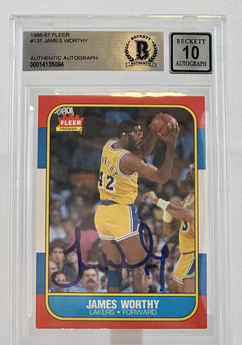 James Worthy Signed 1986-87 Fleer Lakers Card BGS Auto Grade 10 (1 of 6)