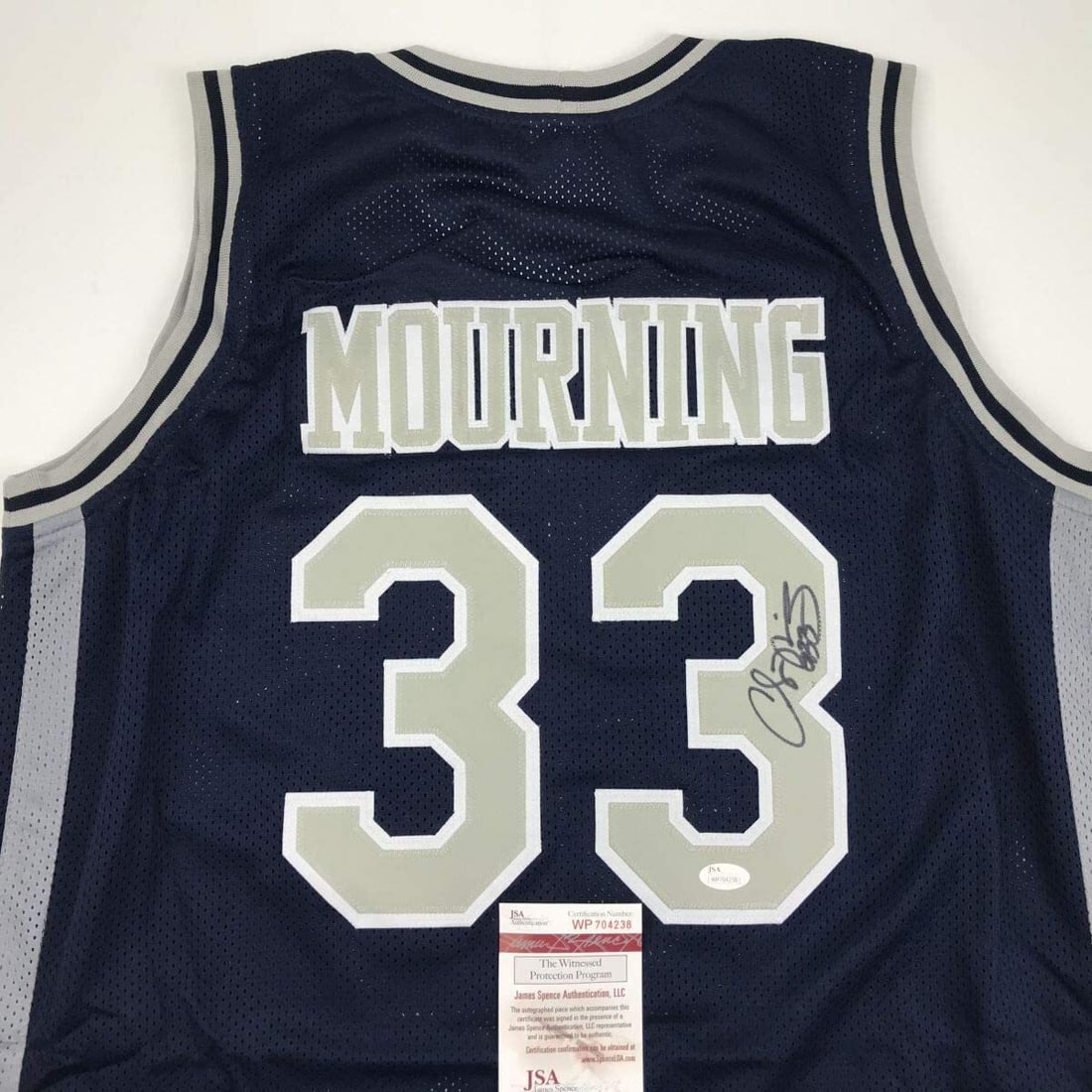 Alonzo Mourning Signed Georgetown Blue College Jersey JSA COA (1 of 4)