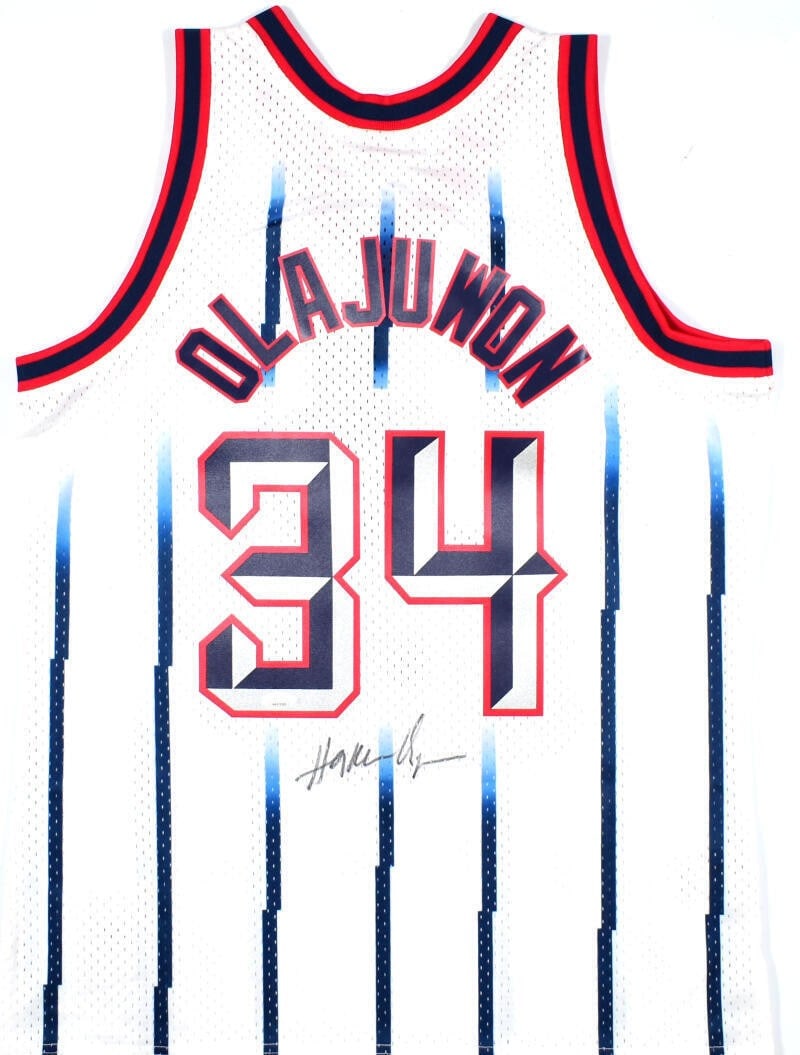 Houston Rockets Hakeem Olajuwon signed Mitchell Ness HWC jersey JSA (1 of 9)