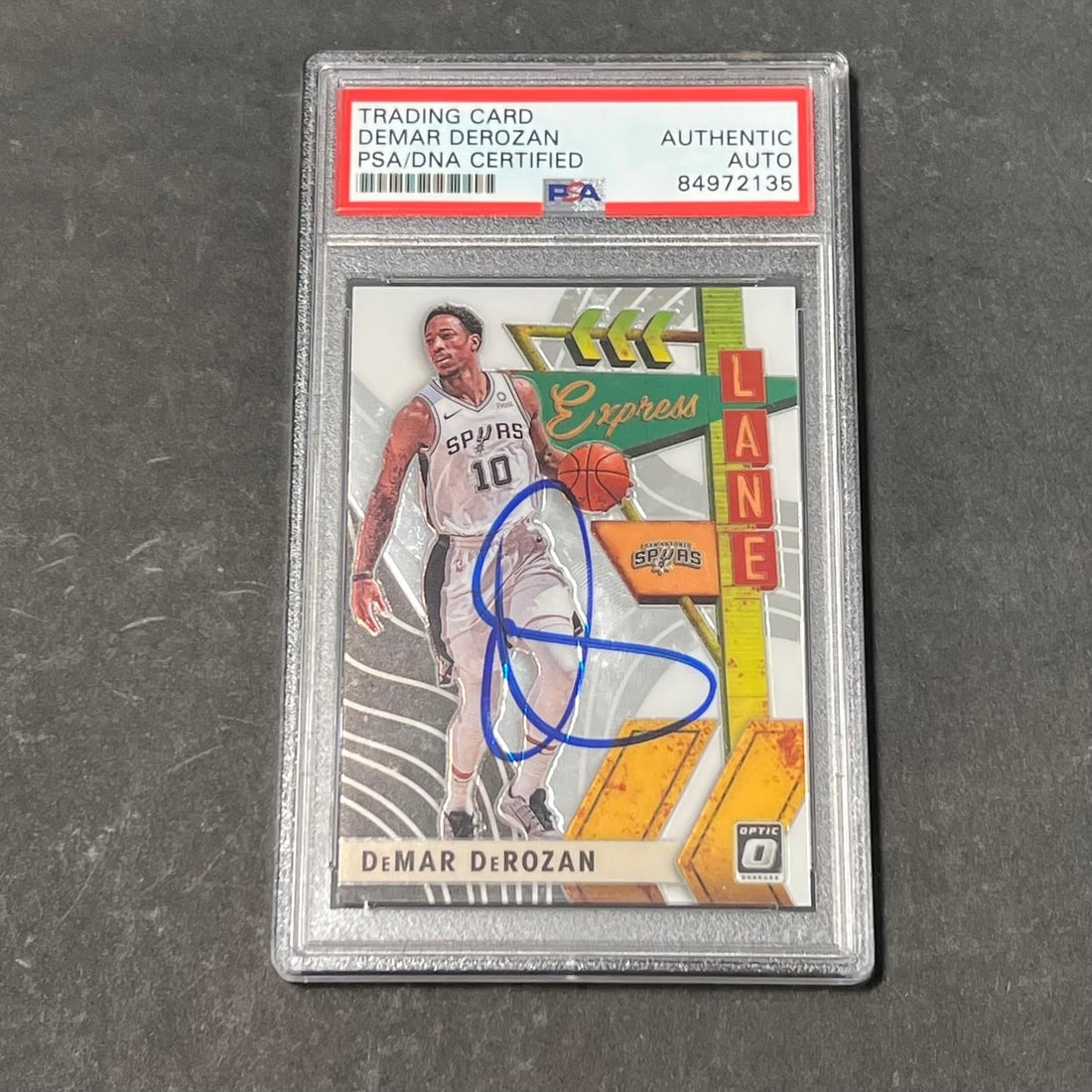 2019-2020 Panini Donruss Express #5 DeMar DeRozan Signed PSA Slabbed Spurs: 2019-2020 Panini Donruss Express #5 DeMar DeRozan Signed PSA Slabbed Spurs This listing features a 2019-2020 Panini Donruss Express #5 trading card, personally signed by DeMar DeRozan, a prominent pla