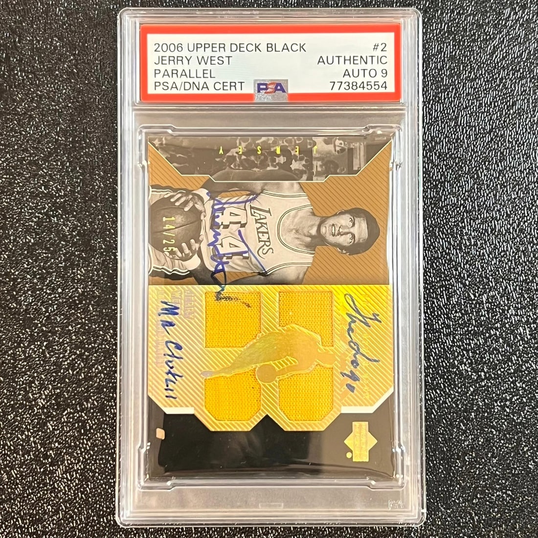 2006 Upper Deck Black Parallel #2 Jerry West Autographed Card PSA/DNA: 2006 Upper Deck Black Parallel #2 Jerry West Autographed Card PSA/DNA This is a 2006 Upper Deck Black Parallel #2 trading card featuring the legendary Jerry West. The card showcases West's authentic s