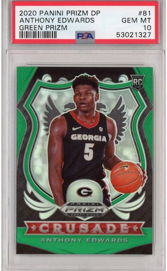 2020-21 Panini Prizm Anthony Edwards Green Rookie Card PSA 10 NBA: 2020-21 Panini Prizm Anthony Edwards Green Rookie Card PSA 10 NBA Graded 2020-21 Panini Prizm DP Draft Picks Anthony Edwards #81 Green Rookie RC Basketball Card, graded PSA 10 Gem Mint. This original 