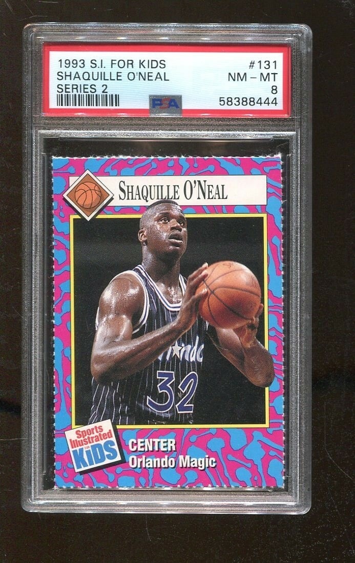 Shaquille O'Neal 1993 Sports Illustrated Kids Card #131 PSA 8 Magic: Shaquille O'Neal 1993 Sports Illustrated Kids Card #131 PSA 8 Magic This collectible card features NBA legend Shaquille O'Neal, produced by Sports Illustrated in 1993. Graded at PSA 8, this original c