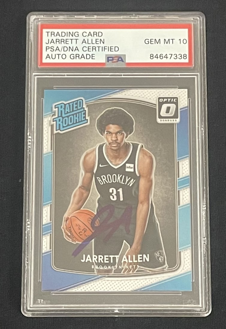 2017 Donruss Rated Rookie Jarrett Allen Signed Card PSA 10: 2017 Donruss Rated Rookie Jarrett Allen Signed Card PSA 10 This is a 2017 Donruss Rated Rookie # 179 card featuring the autograph of Jarrett Allen. The signature has been authenticated and received a 