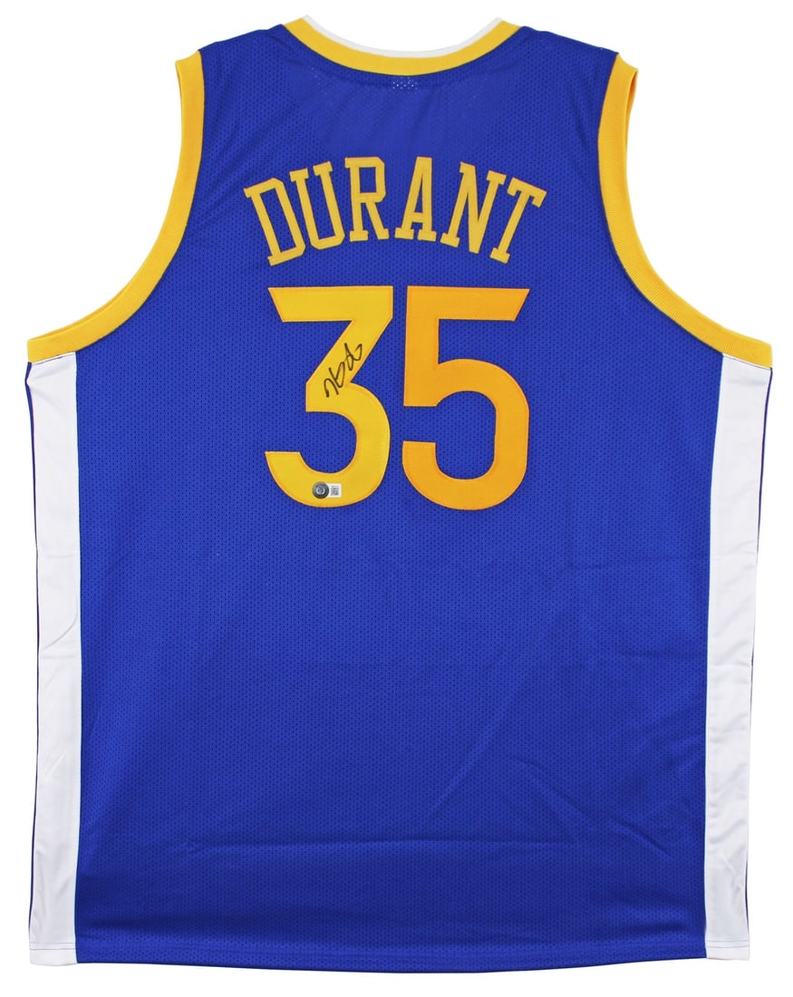 Kevin Durant Signed Blue Pro Style Jersey BAS Witnessed Golden State Warriors: Kevin Durant Signed Blue Pro Style Jersey BAS Witnessed Golden State Warriors This authentic, X-Large blue pro style jersey has been personally signed by NBA superstar Kevin Durant, representing the G