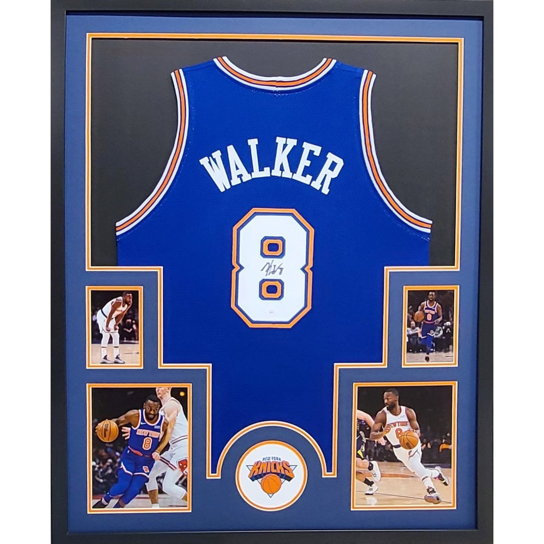 Framed New York Knicks Jersey Signed by Kemba Walker with JSA Authentication: Framed New York Knicks Jersey Signed by Kemba Walker with JSA Authentication This framed New York Knicks jersey features the authentic autograph of Kemba Walker and is professionally authenticated by 