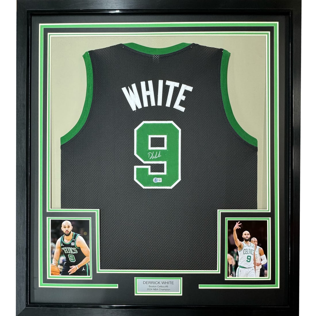 Framed Derrick White Signed Black Celtics Jersey BAS COA 35x39: Framed Derrick White Signed Black Celtics Jersey BAS COA 35x39 This professionally framed and matted Derrick White black basketball jersey features an authentic autograph and comes with a Beckett Grad