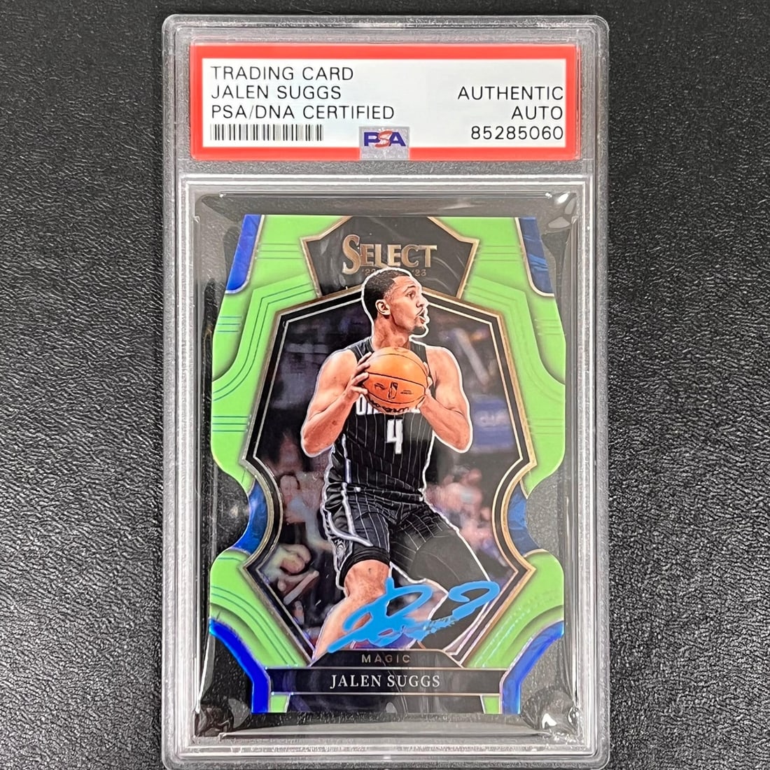 2022-23 Panini Prizm Select Jalen Suggs Signed Card PSA Authenticated: 2022-23 Panini Prizm Select Jalen Suggs Signed Card PSA Authenticated This 2022-23 Panini Prizm Select #103 card features the autograph of Jalen Suggs, a prominent player for the Orlando Magic. The si