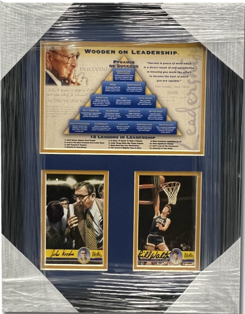 John Wooden Bill Walton Autographed Cards Framed UCLA Bruins 15x19: John Wooden Bill Walton Autographed Cards Framed UCLA Bruins 15x19 This unique framed display features two separate autographed 4x6 cards of legendary UCLA Bruins figures John Wooden and Bill Walton. 