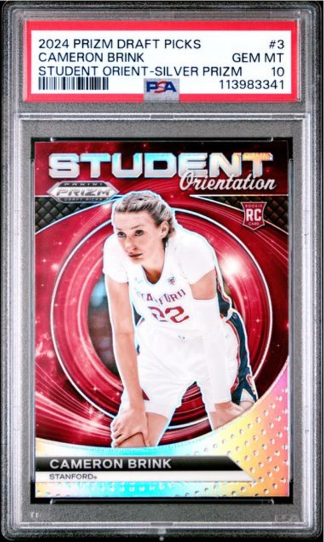PSA 10 Cameron Brink 2024 Prizm Draft Silver Rookie Card #3: PSA 10 Cameron Brink 2024 Prizm Draft Silver Rookie Card #3 This is an original 2024 Panini Prizm Draft Picks Cameron Brink #3 Silver Rookie Card, graded PSA 10 by Professional Sports Authenticator (P