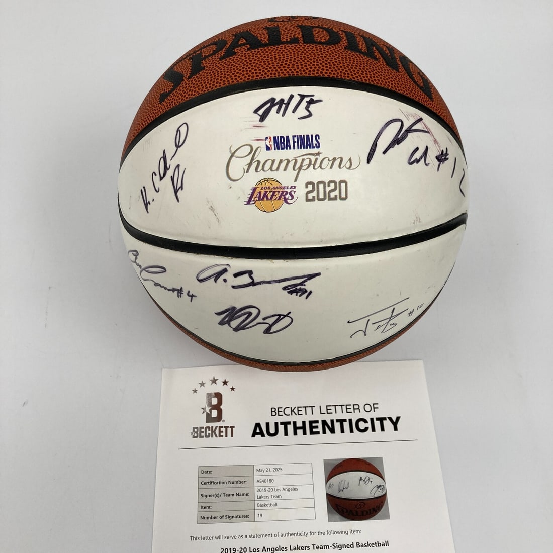 2020 Lakers Signed Basketball by LeBron James 19 Signatures LOA: 2020 Lakers Signed Basketball by LeBron James 19 Signatures LOA Celebrate the Los Angeles Lakers' remarkable 2020 NBA Championship victory with this commemorative Spalding basketball. This unique piec