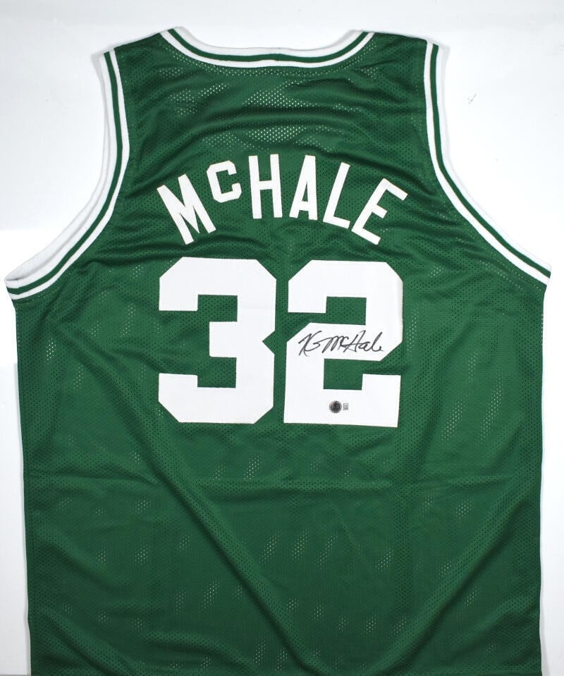 Kevin McHale signed Boston Celtics green pro style jersey Beckett hologram: Kevin McHale signed Boston Celtics green pro style jersey Beckett hologram This is a pre-owned green pro style basketball jersey autographed by Kevin McHale. The jersey features the signature of the B
