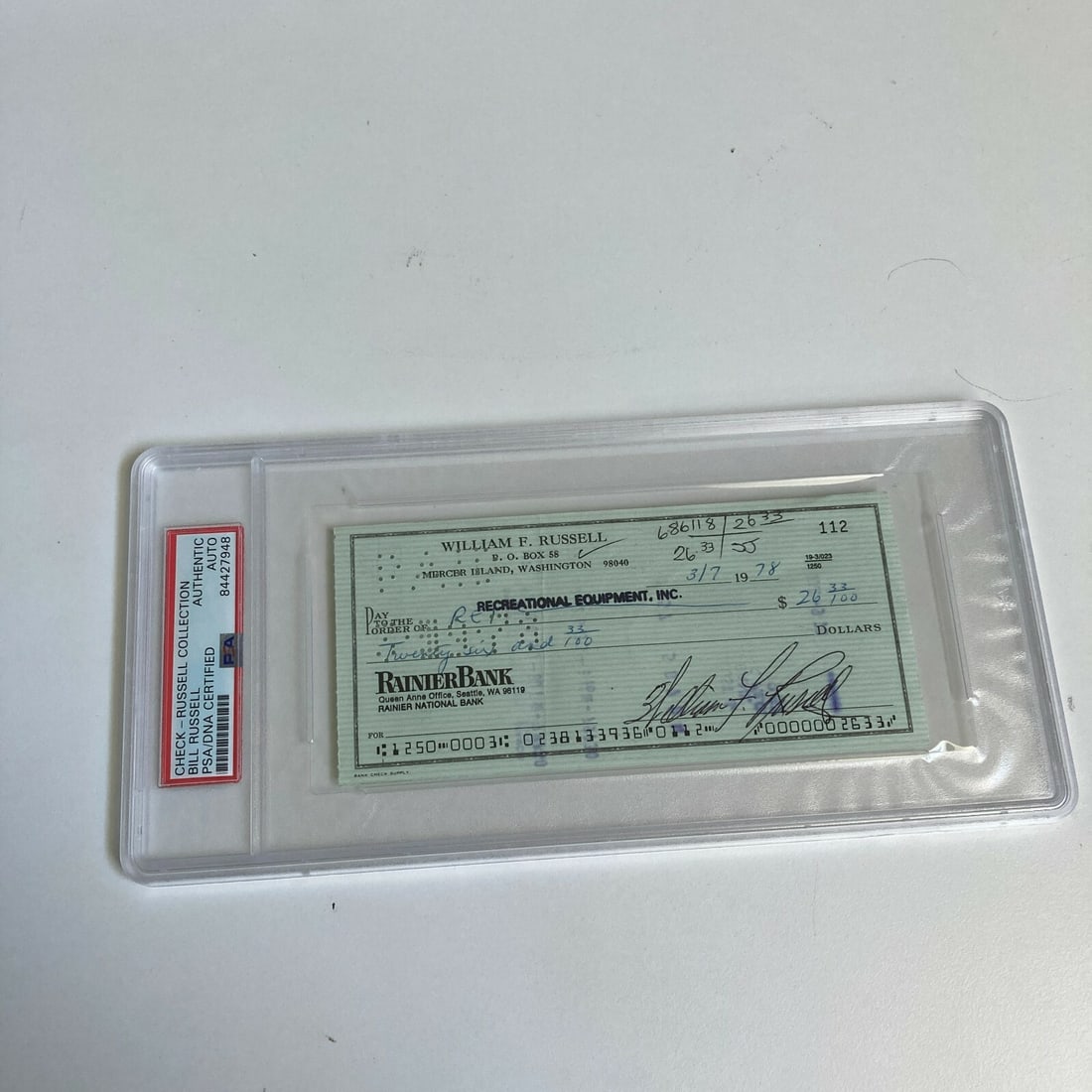 Bill Russell Autographed Bank Check PSA DNA Boston Celtics HOF: Bill Russell Autographed Bank Check PSA DNA Boston Celtics HOF This is an authentic, autographed bank check signed by legendary Boston Celtics player Bill Russell, featuring his full name signature, "