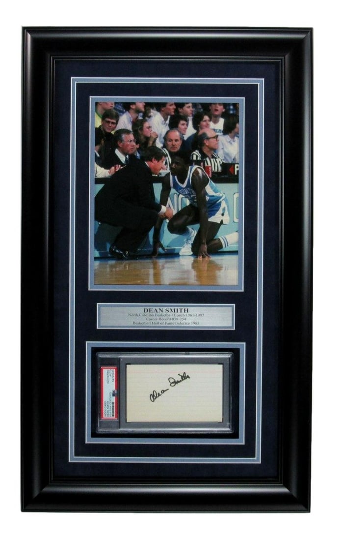 Dean Smith Signed 3x5 Index Card with 8x10 Photo Framed PSA/DNA (1 of 3)