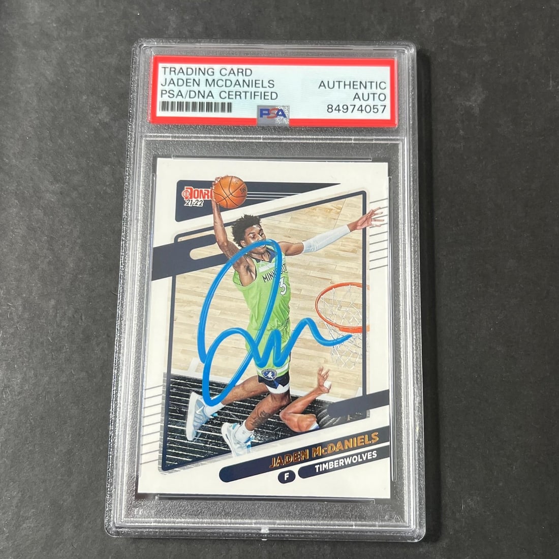 2021-22 Panini Donruss Jaden McDaniels Signed Card PSA/DNA AUTO: 2021-22 Panini Donruss Jaden McDaniels Signed Card PSA/DNA AUTO Up for sale is a 2021-22 Panini Donruss #78 card signed by Jaden McDaniels. This card features the authentic autograph of Jaden McDaniel