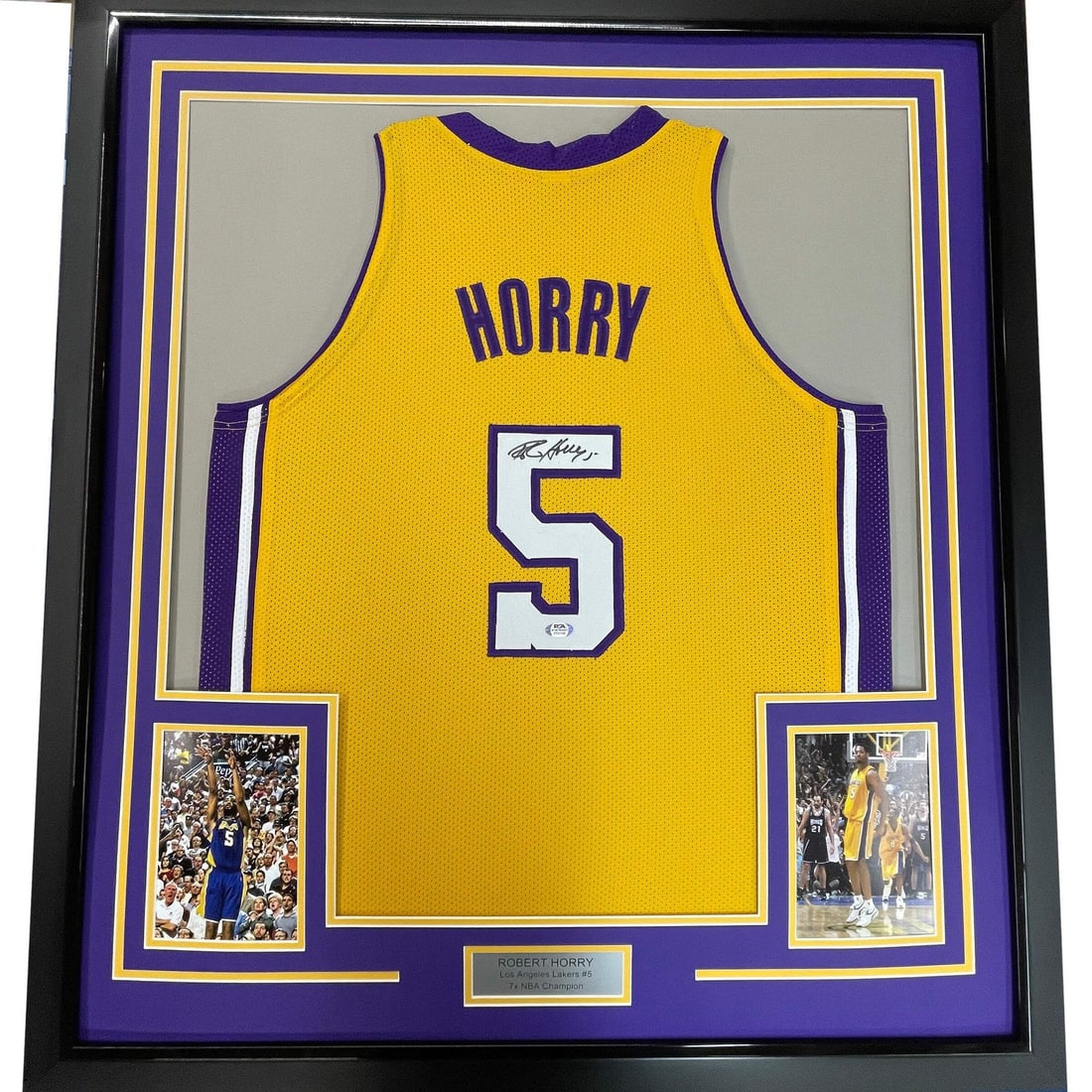Framed Autographed Robert Horry Los Angeles Lakers Jersey PSA COA 33x42: Framed Autographed Robert Horry Los Angeles Lakers Jersey PSA COA 33x42 Showcase your passion for basketball with this stunning framed autographed Robert Horry jersey. This original Los Angeles Lakers