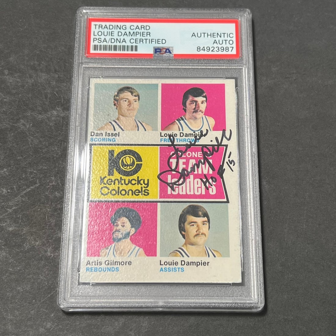 1974 Topps #224 Louie Dampier Signed Card PSA/DNA Kentucky Colonels: 1974 Topps #224 Louie Dampier Signed Card PSA/DNA Kentucky Colonels This is a 1974 Topps Chewing Gum #224 basketball card featuring Louie Dampier, who is best known for his time with the Kentucky Colo