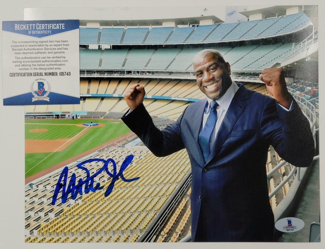 Magic Johnson Autographed 8x10 Lakers Photo Beckett COA: Magic Johnson Autographed 8x10 Lakers Photo Beckett COA This is an original 8x10 photo of Magic Johnson, the legendary NBA player, signed and authenticated by Beckett Authentication Services (BAS). Th