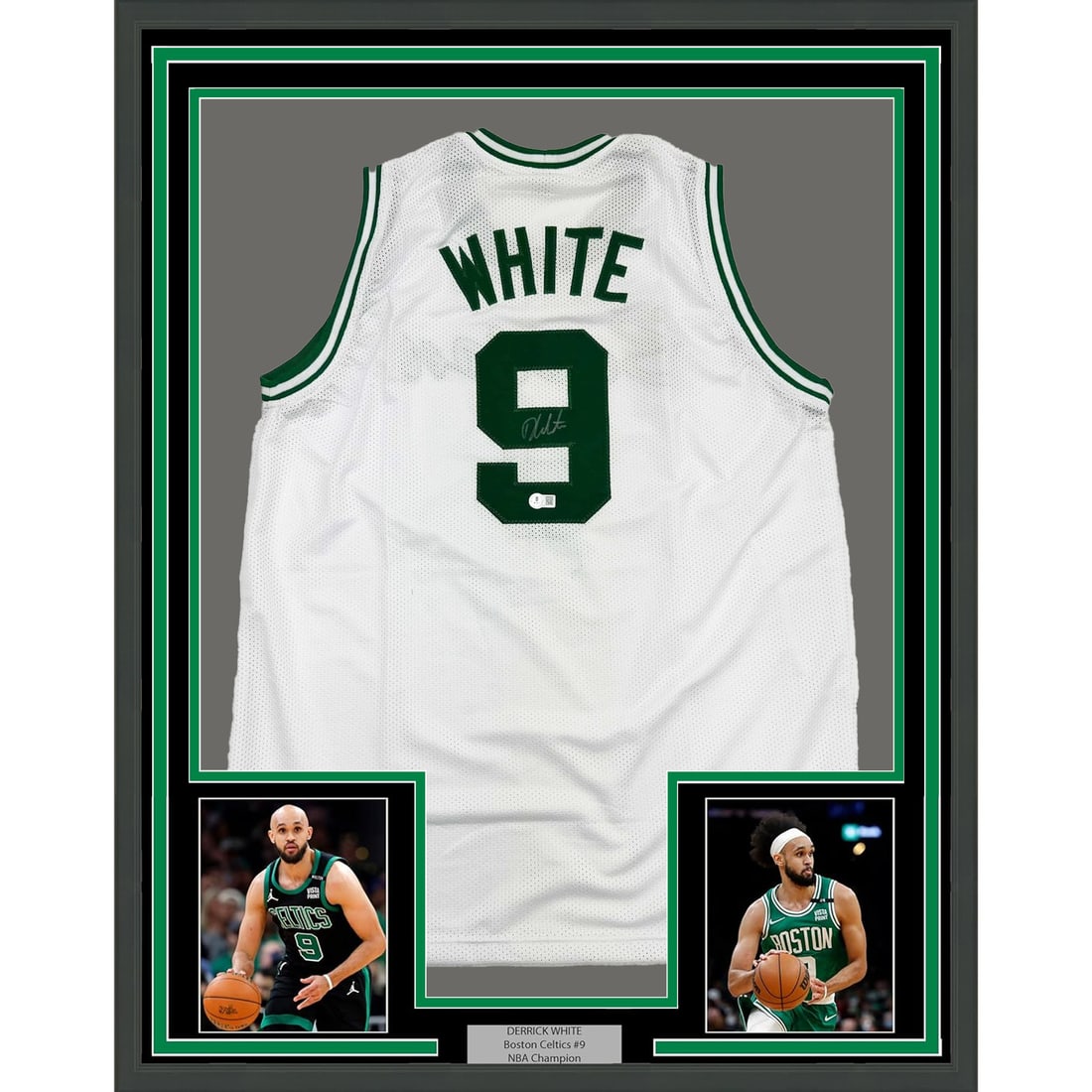 Derrick White signed Boston Celtics jersey framed 35x39 BAS COA: Derrick White signed Boston Celtics jersey framed 35x39 BAS COA This professionally framed and matted Boston Celtics jersey features the authentic signature of Derrick White. The display includes two 