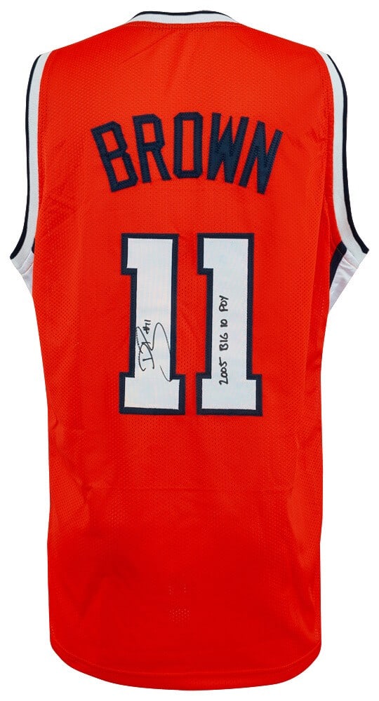 Dee Brown Autographed Illinois Orange Jersey With 2005 Big 10 POY Inscription COA: Dee Brown Autographed Illinois Orange Jersey With 2005 Big 10 POY Inscription COA This orange custom basketball jersey is hand-signed by Dee Brown and features the inscription '2005 Big 10 POY'. Repre