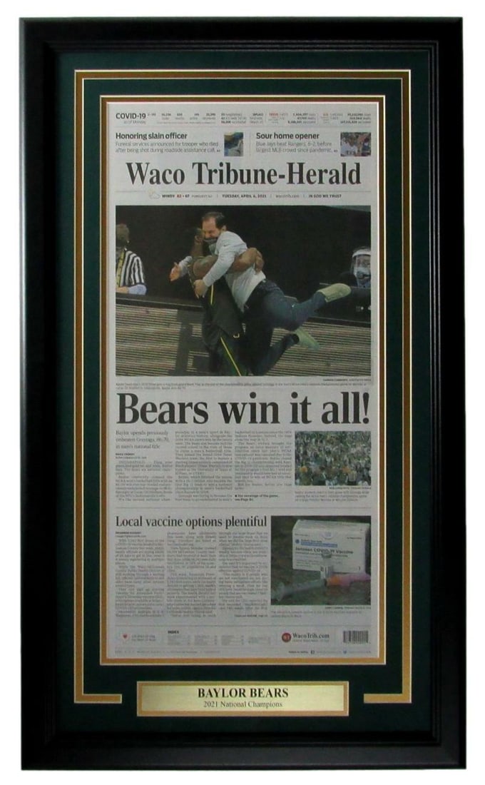Baylor Bears NCAA Men's Basketball Champs Framed Newspaper April 6 2021 (1 of 2)