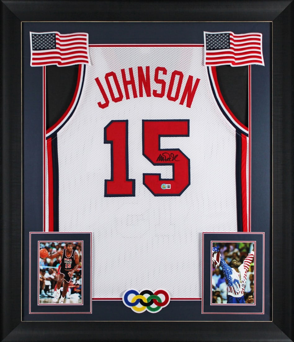 Magic Johnson Signed Framed Jersey Los Angeles Lakers BAS Witnessed 32 x 37: Magic Johnson Signed Framed Jersey Los Angeles Lakers BAS Witnessed 32 x 37 Celebrate the legacy of basketball legend Magic Johnson with this authentic signed white pro style framed jersey. Personally
