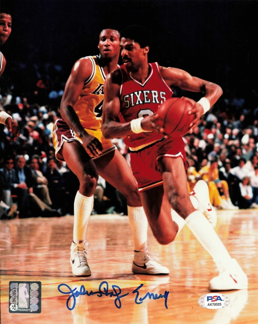 Julius Erving Autographed 8x10 Photo PSA/DNA Philadelphia 76ers: Julius Erving Autographed 8x10 Photo PSA/DNA Philadelphia 76ers Capture a piece of basketball history with this original 8x10 photograph signed by the legendary Julius Erving, known for his outstandin