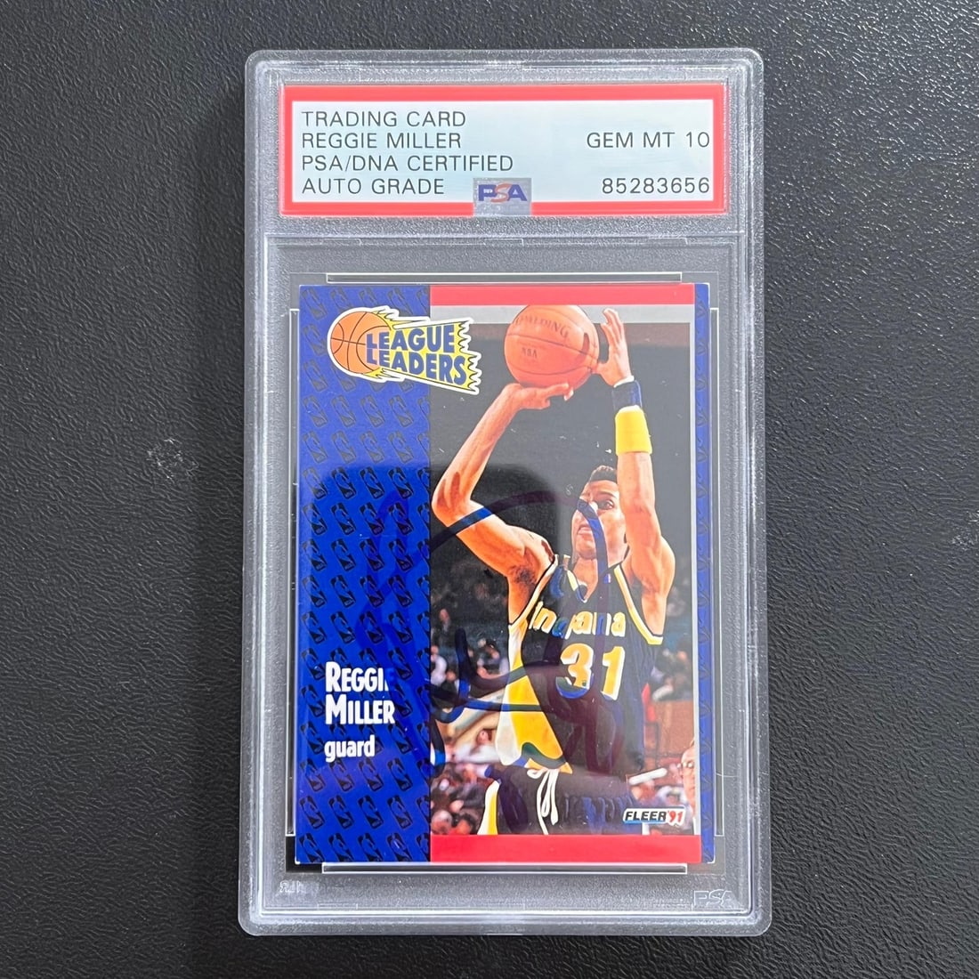 1991 Fleer #226 Reggie Miller Signed PSA Authenticated Card Pacers: 1991 Fleer #226 Reggie Miller Signed PSA Authenticated Card Pacers Presenting a 1991 Fleer #226 sports trading card featuring Reggie Miller, a legendary player for the Indiana Pacers. This card is aut