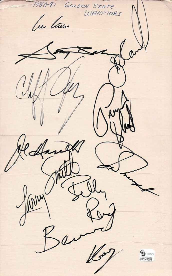 Golden State Warriors 1980-81 Team Signed 11x7 Placard With 10 Signatures GAI (1 of 2)