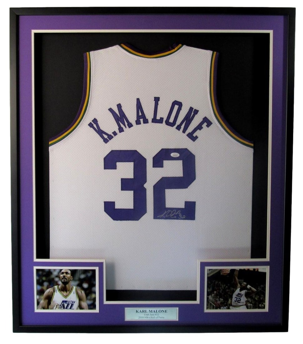 Framed Utah Jazz Jersey Signed by Karl Malone with JSA Authentication (1 of 5)