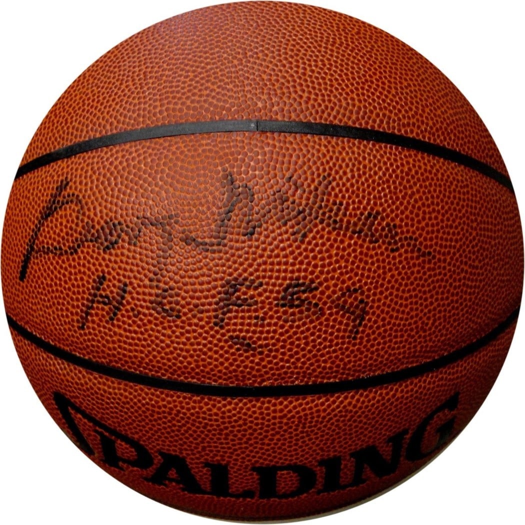 Spalding Basketball Signed by George Mikan with Hall Of Fame Sports Authentication: Spalding Basketball Signed by George Mikan with Hall Of Fame Sports Authentication This is a full-size Spalding basketball hand signed by George Mikan, the legendary player associated with the Los Ang