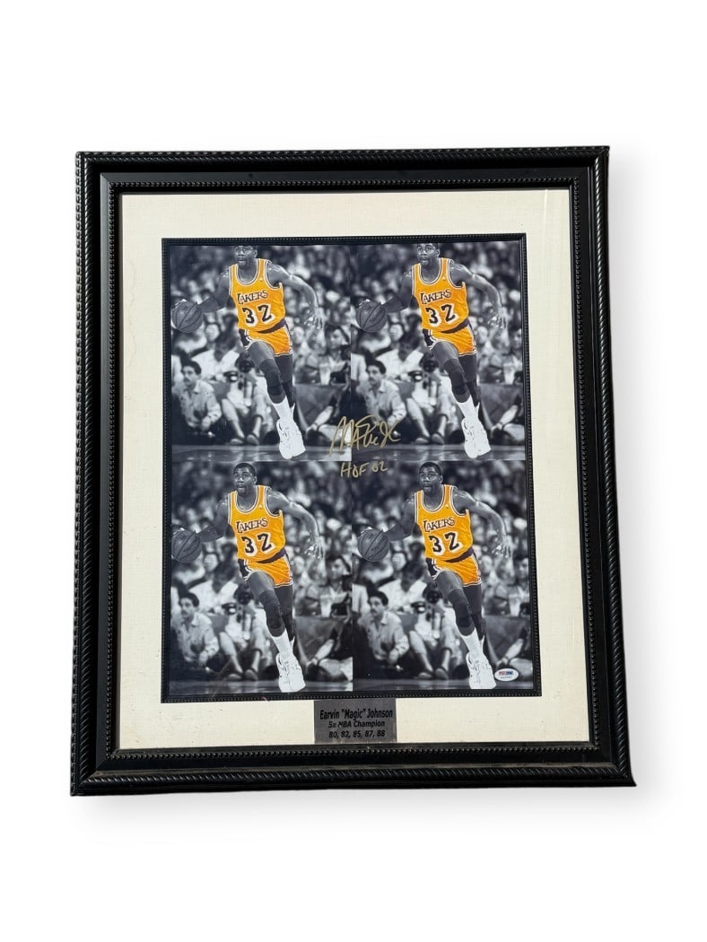Magic Johnson Autographed 16x20 Framed Photo HOF 02 PSA Certified Lakers: Magic Johnson Autographed 16x20 Framed Photo HOF 02 PSA Certified Lakers This stunning 16" x 20" photo of Magic Johnson, a legendary player for the Los Angeles Lakers, is beautifully framed and featur