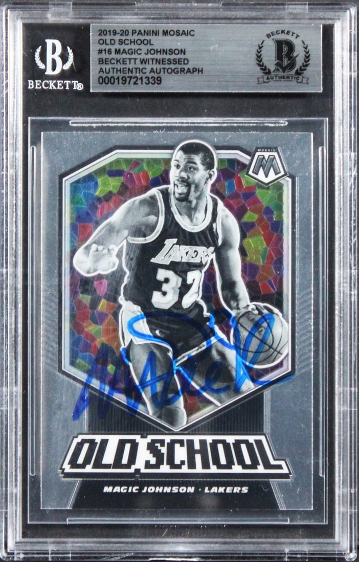 Magic Johnson Autographed 2019 Panini Mosaic Old School Card Beckett Authenticated (1 of 2)