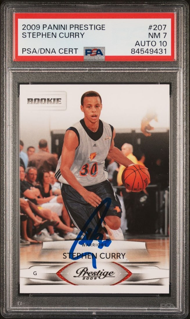 2009 Stephen Curry Autographed Panini Prestige #207 PSA 10 AUTO Golden State Warriors: 2009 Stephen Curry Autographed Panini Prestige #207 PSA 10 AUTO Golden State Warriors This 2009 Panini Prestige #207 sports trading card features an authentic autograph from NBA superstar Stephen Curr