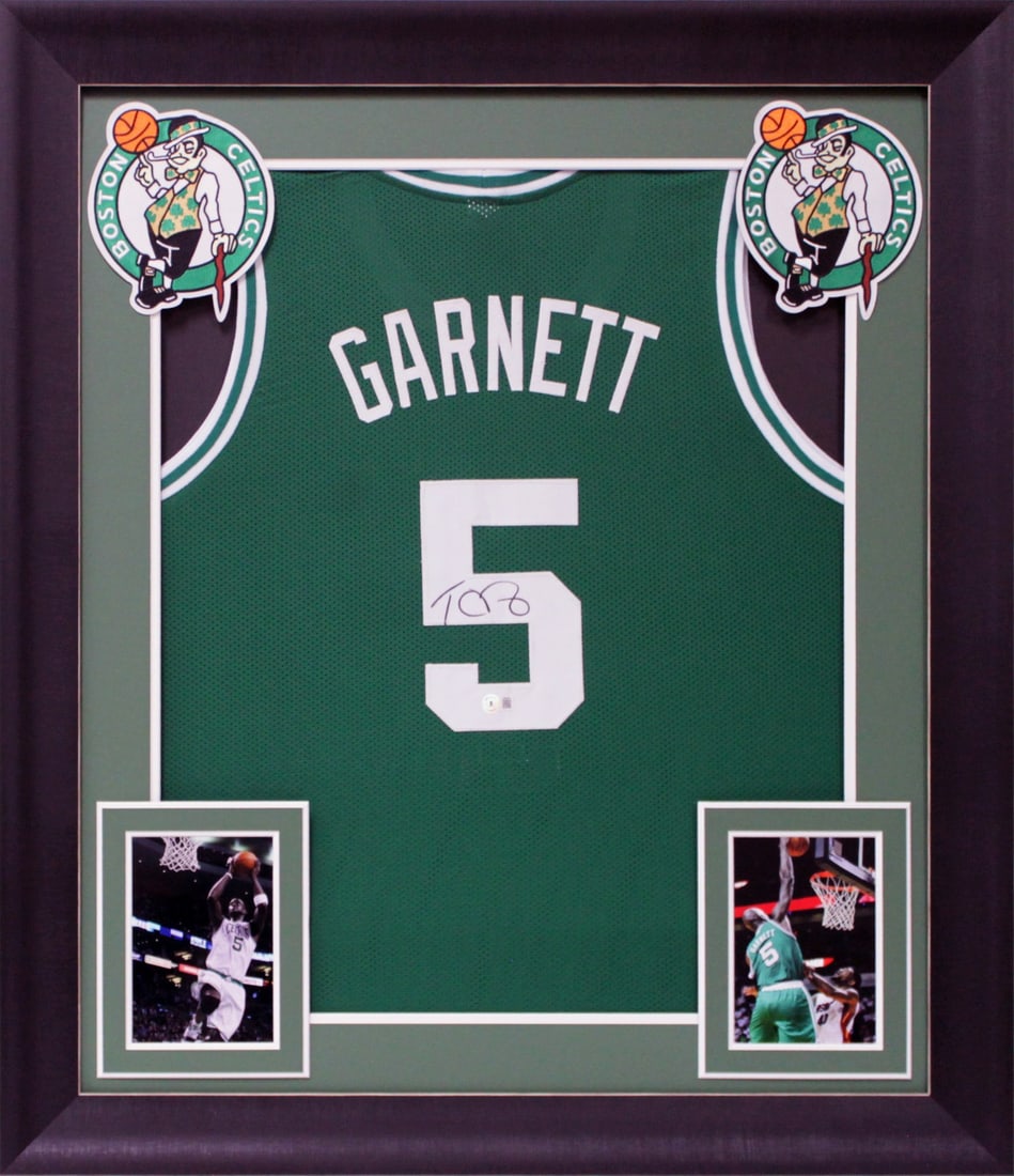Framed Green Jersey Hand Signed by Kevin Garnett Beckett Authenticated (1 of 1)