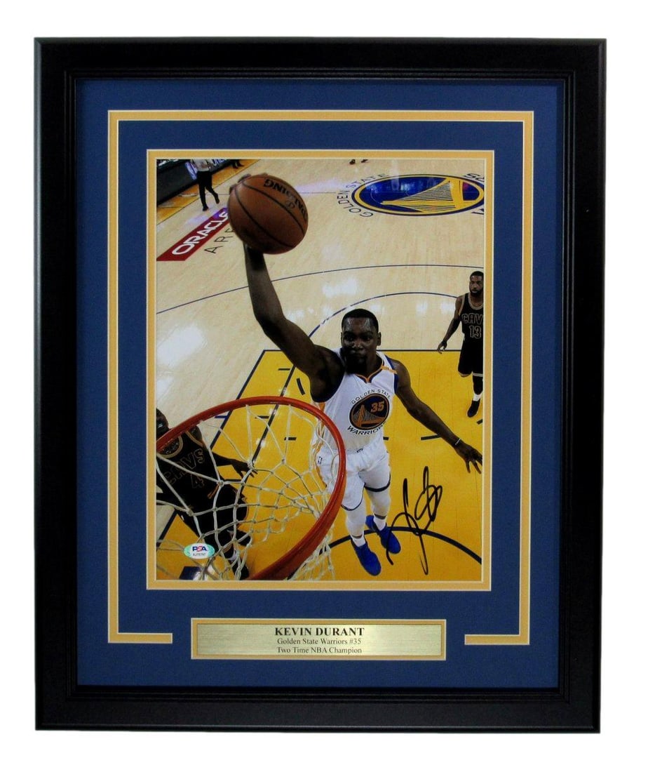 Framed Kevin Durant signed Warriors photo 11x14 PSA DNA: Framed Kevin Durant signed Warriors photo 11x14 PSA DNA This is an autographed 11x14 photo of Kevin Durant from his time with the Golden State Warriors, professionally framed for display. The item is 