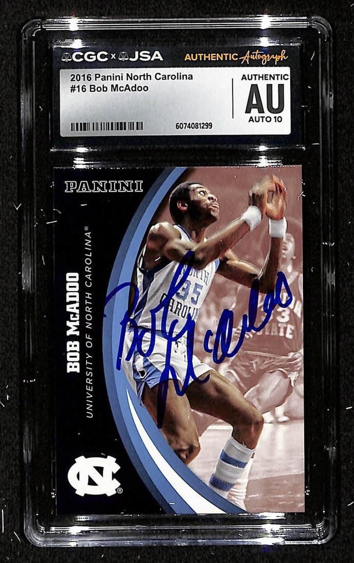 Bob McAdoo HOF Autographed 2016 Panini Card #16 North Carolina CGC/JSA GEM MINT 10: Bob McAdoo HOF Autographed 2016 Panini Card #16 North Carolina CGC/JSA GEM MINT 10 This is an original Bob McAdoo Hall of Fame signed 2016 Panini Card #16, featuring the star from North Carolina. The 