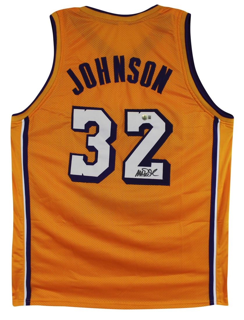 Magic Johnson Autographed Yellow Lakers Jersey BAS Witnessed: Magic Johnson Autographed Yellow Lakers Jersey BAS Witnessed This original autographed yellow Pro Style jersey, featuring white numbers, has been personally signed by Magic Johnson of the Los Angeles 