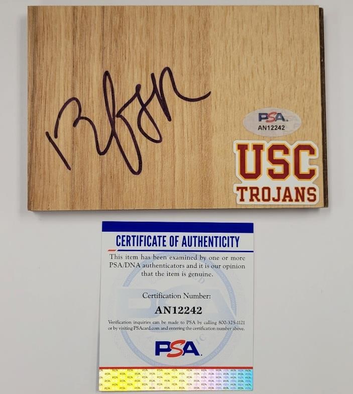 Autographed USC Trojans Wooden Floorboard by Bronny James Jr with PSA DNA COA: Autographed USC Trojans Wooden Floorboard by Bronny James Jr with PSA DNA COA This 3.5x5 inch wooden floorboard features the autograph of LeBron "Bronny" James Jr. and is authenticated by PSA/DNA. The