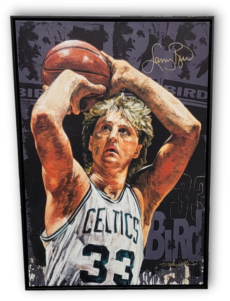 30x43 Canvas Lithograph Signed by Larry Bird Limited Edition Celtics: 30x43 Canvas Lithograph Signed by Larry Bird Limited Edition Celtics This is an original canvas lithograph featuring Larry Bird of the Boston Celtics. The canvas measures 30x43 inches and is hand sign